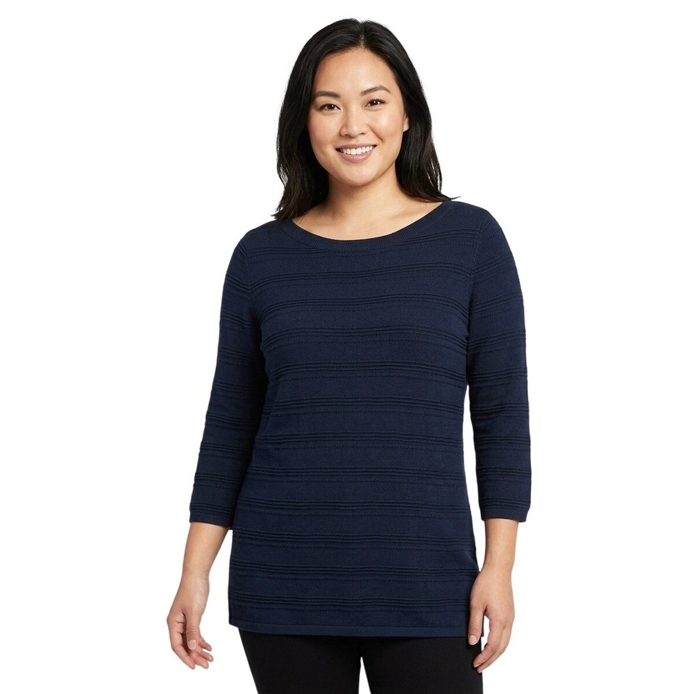 NWT 41 Hawthorn Long Navy Blue‎ Sweater Women's Size Large 3/4 Sleeve Pullover